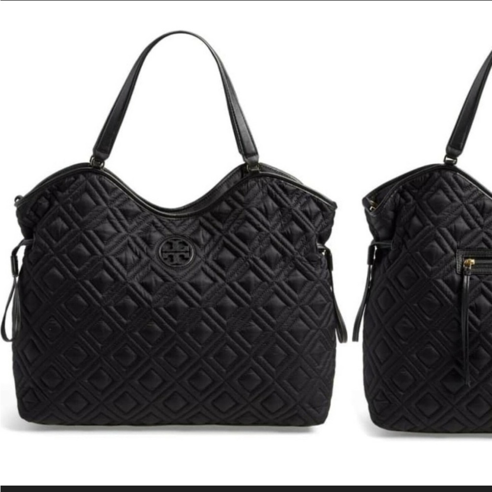 🥰Set Tory Burch Quilted Black Tote Baby Diaper bag and Tory Burch Changing pad